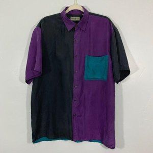 Vintage Robert Stock Silk 90’s Black Purple Shirt